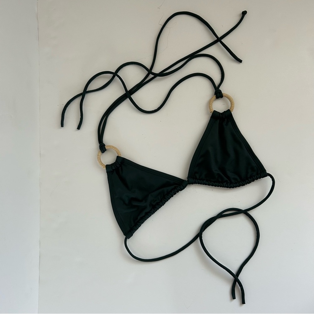 Sea Angel Green & Natural Wood String Swim Bikini Top Size Small
